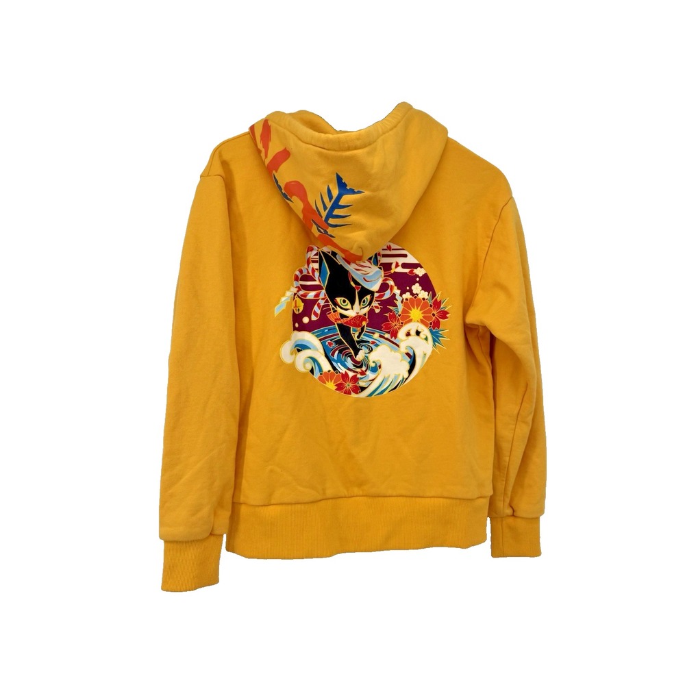 Bibi Sama Yellow Zip Hoodie Size S Oni Kitsune Cat Anime Japanese Streetwear